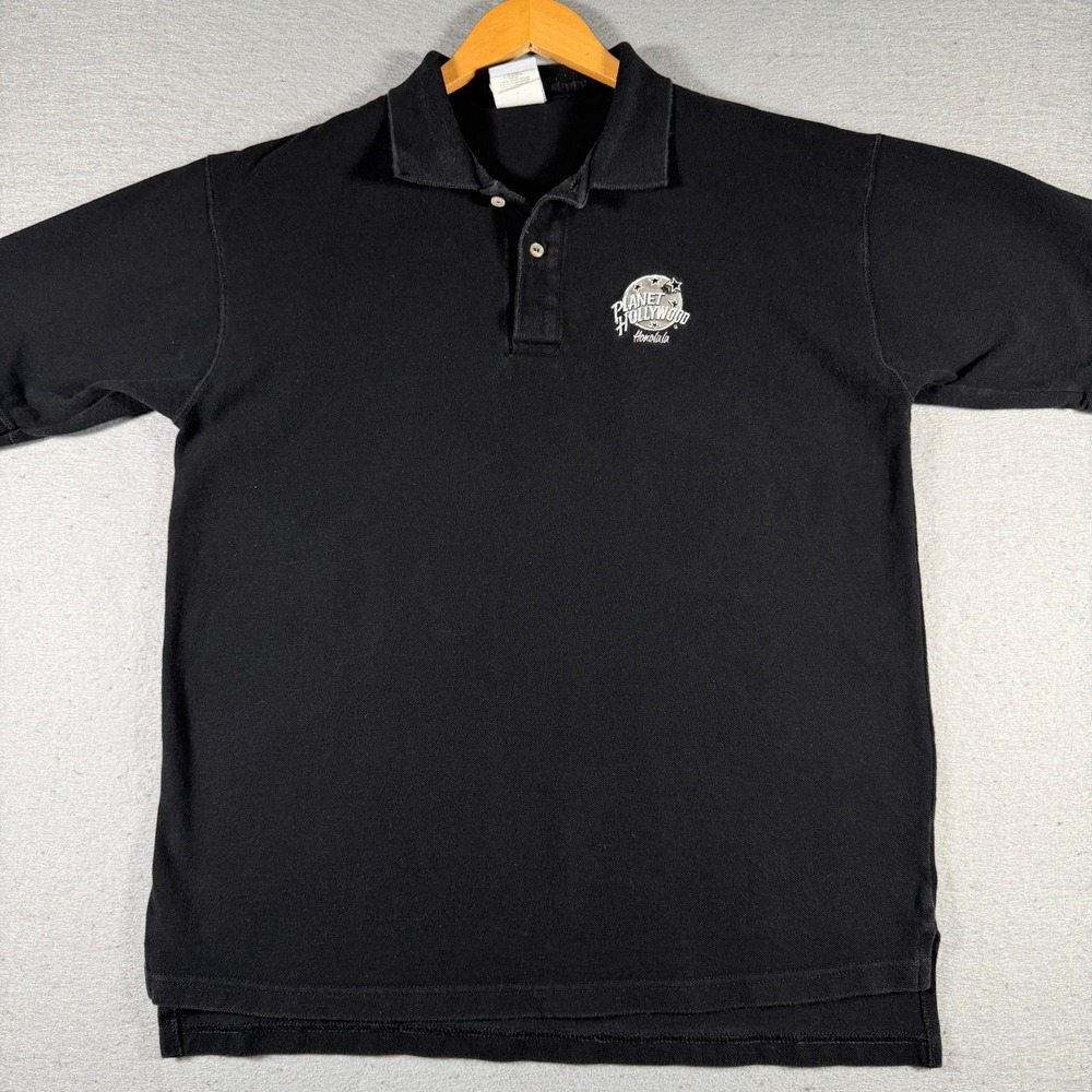 Vintage Planet Hollywood Honolulu Polo Shirt Mens Large Black Made in USA 90s